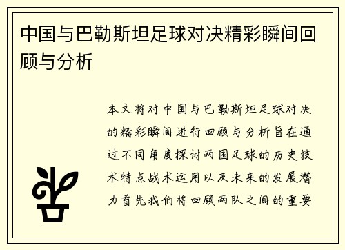 中国与巴勒斯坦足球对决精彩瞬间回顾与分析