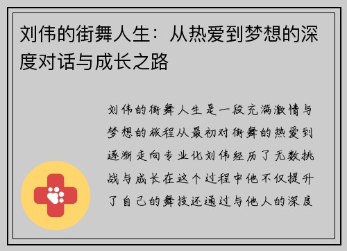 刘伟的街舞人生：从热爱到梦想的深度对话与成长之路